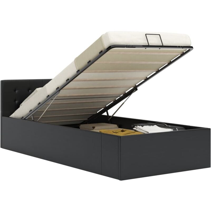 Vidaxl - Cadre de lit à rangement hydraulique Noir Similicuir 90x200 cm