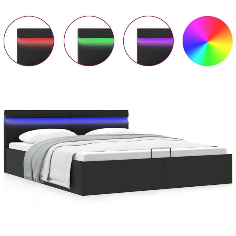 Vidaxl - Cadre de lit à rangement avec led Noir Similicuir 180x200 cm