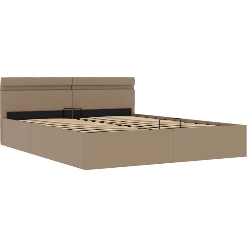 Cadre de Lit à Rangement avec LED Cappuccino Similicuir 160x200cm