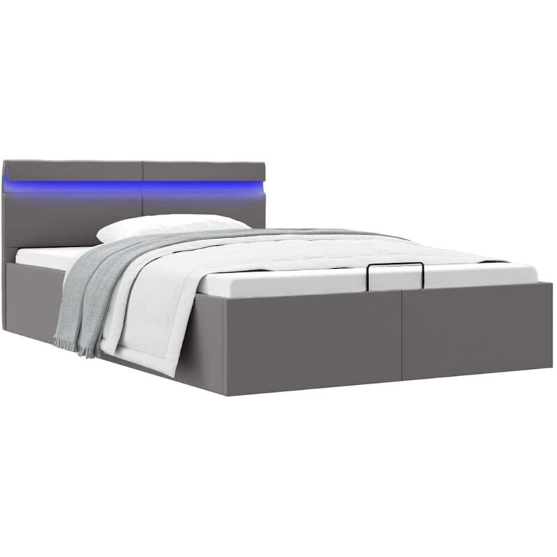 Vidaxl - Cadre de lit à rangement avec led gris similicuir 120x200 cm