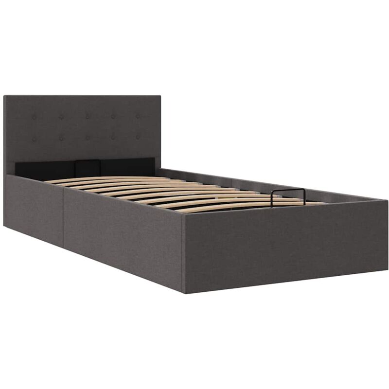 Cadre de Lit à Stockage Hydraulique Tissu Gris Foncé 100x200 cm