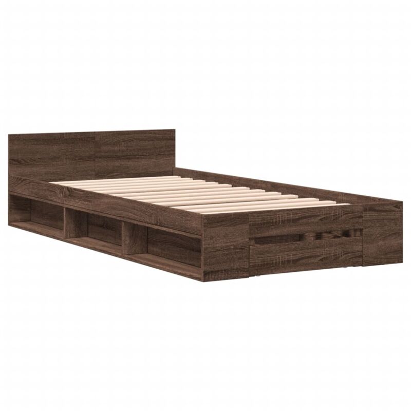 Cadre de lit à tiroir chêne marron 90x190 cm bois d'ingénierie vidaXL - Brun