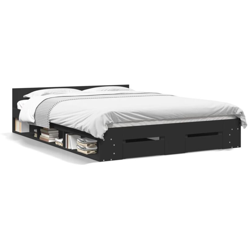 Vidaxl - Cadre de lit à tiroirs noir 140x190 cm bois d'ingénierie