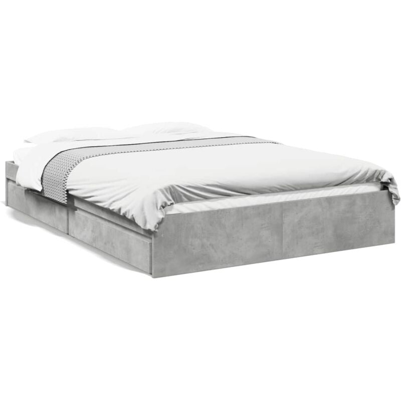 Cadre de lit à tiroirs gris béton 160x200 cm bois d'ingénierie - Vidaxl