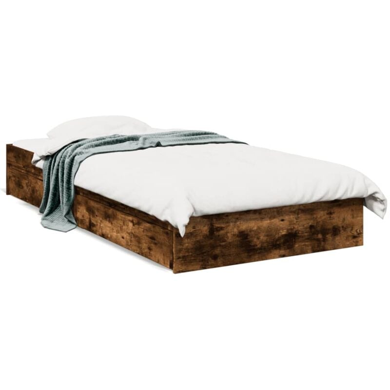 Cadre de lit et tiroirs chêne fumé 75x190 cm bois d'ingénierie - Vidaxl