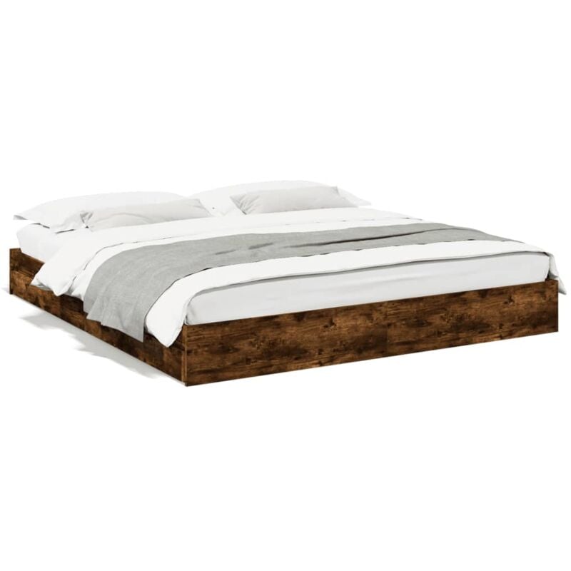 Cadre de lit et tiroirs chêne fumé 200x200 cm bois d'ingénierie - Vidaxl