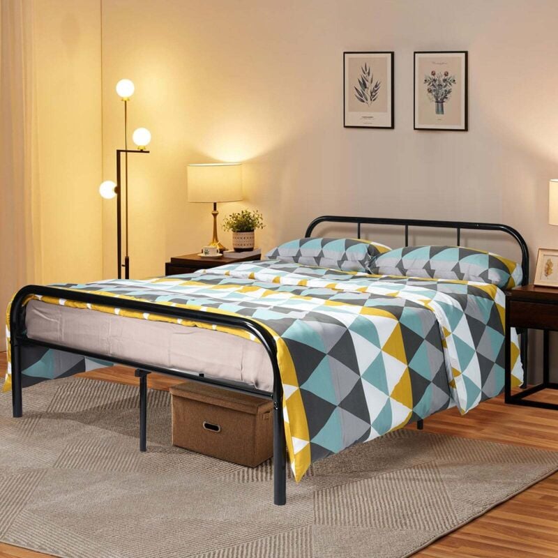 Eggree - Lit Double en métal Design Cadre de lit 140x190cm-Noir