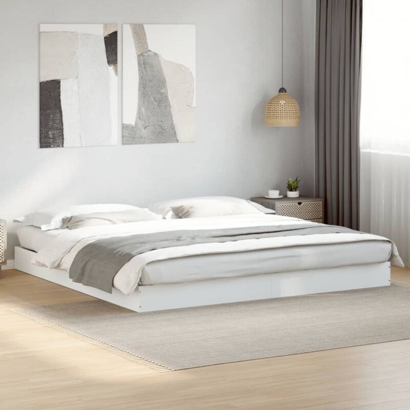 Cadre de lit sans matelas blanc 200x200 cm bois d'ingénierie Vidaxl