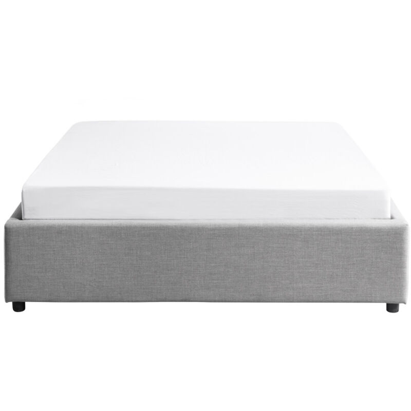 Usinestreet - Cadre de lit teo avec sommier relevable à lattes en tissu - Gris clair, Largeur - 140 cm