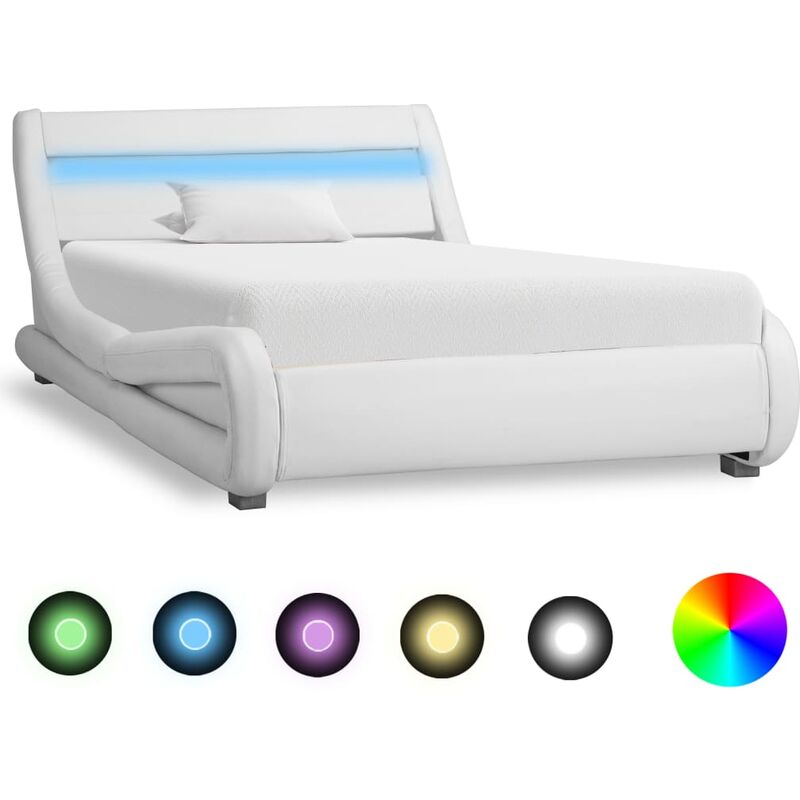 Asupermall - Cadre de lit avec LED Blanc Similicuir 100 x 200 cm