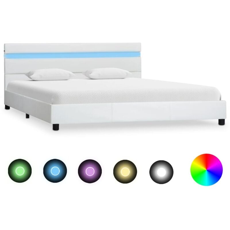 vidaXL Cadre de Lit avec LED Lit Rembourr/é Lit Double Lit Adulte Lit Coffre Sommier /à Lattes Chambre /à Coucher Maison Int/érieur Noir Similicuir 180x200 cm