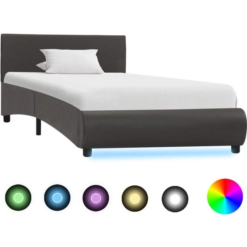 Vidaxl - Cadre de lit avec led sans matelas gris similicuir 90x200 cm