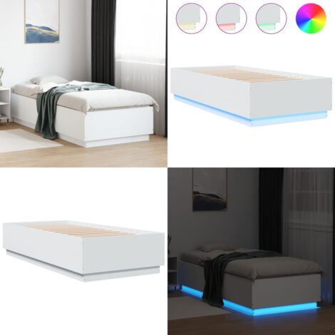 Cadre de lit avec LED sans matelas blanc 100x200 cm - Lit Plateforme - Lit Design - Cadre Lit Moderne - Éclairage Led - Luminaire Lit - Home & Living