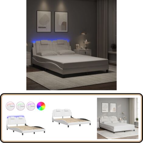 Cadre de lit avec LED sans matelas blanc 120x200 cm - Lit Plateforme - Lit Design - Lit Avec Éclairage Led - Cadre Lit Blanc - Tête De Lit Capitonnée