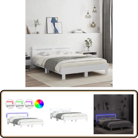 Cadre de lit avec LED sans matelas blanc 140x190 cm - Lit Double - Cadre De Lit - Éclairage LED - Sommier - Meuble Design