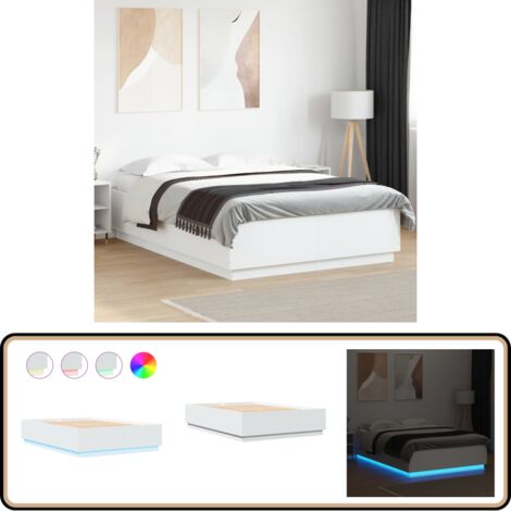 Cadre de lit avec LED sans matelas blanc 150x200 cm - Cadre De Lit - Lit Double - Lumieres Led - Sommier - Meuble Chambre