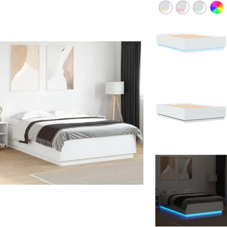 Cadre de lit avec LED sans matelas blanc 150x200 cm - Cadre De Lit - Lit Double - Lumieres Led - Sommier - Meuble Chambre