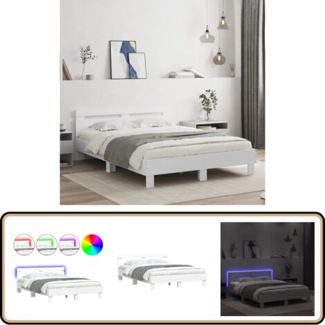 Cadre de lit avec LED sans matelas blanc 150x200 cm - Lit Double - Cadre De Lit - Éclairage LED - Sommier - Meuble Chambre
