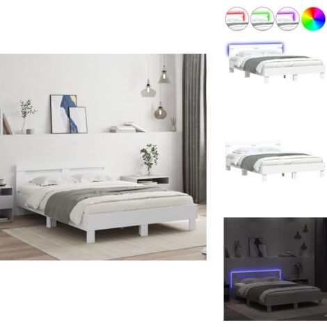 Cadre de lit avec LED sans matelas blanc 150x200 cm - Lit Double - Cadre De Lit - Éclairage LED - Sommier - Meuble Chambre