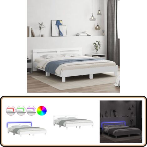 Cadre de lit avec LED sans matelas blanc 160x200 cm - Lit Double - Cadre De Lit - Éclairage LED - Sommier - Meuble Design