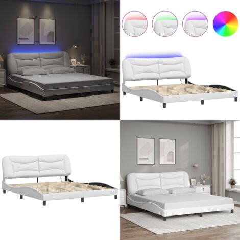 Cadre de lit avec LED sans matelas blanc 180x200 cm - Lit Plateforme - Lit Design - Lit Moderne - Lit Avec Éclairage Led - Cadre Lit - Home & Living