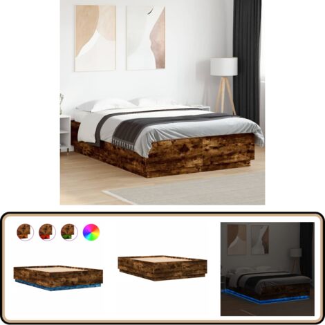 Cadre de lit avec LED sans matelas chêne fumé 150x200 cm - Cadre De Lit - Lit Avec Led - Lumieres Led - Sommier - Meuble Chambre