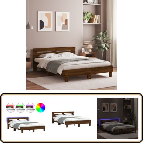Cadre de lit avec LED sans matelas chêne marron 140x190 cm - Cadre De Lit - Lit Double - Lit Avec Led - Éclairage Led - Bois D'ingénierie