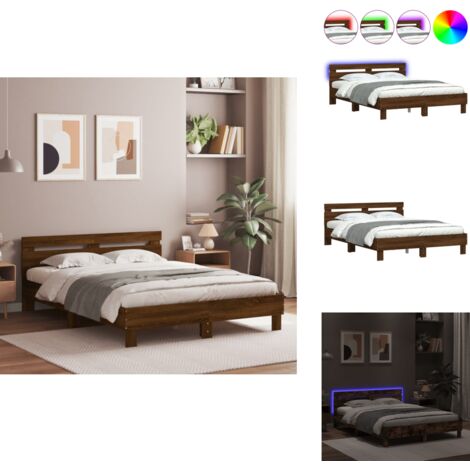 Cadre de lit avec LED sans matelas chêne marron 140x190 cm - Cadre De Lit - Lit Double - Lit Avec Led - Éclairage Led - Bois D'ingénierie