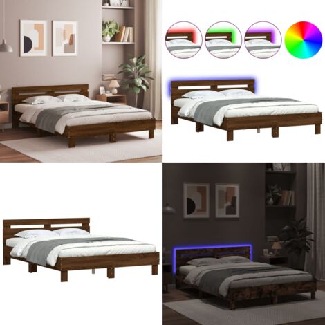 Cadre de lit avec LED sans matelas chêne marron 140x200 cm - Lit Double - Cadre De Lit - Éclairage LED - Bois D'ingénierie - Design Moderne - Home & Living