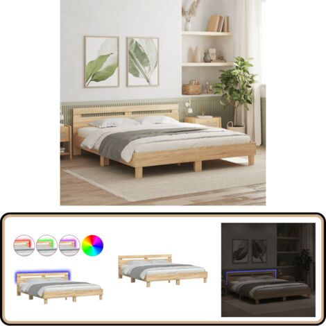 Cadre de lit avec LED sans matelas chêne sonoma 160x200 cm - Lit Double - Cadre De Lit - Éclairage LED - Bois D'ingénierie - Design Moderne