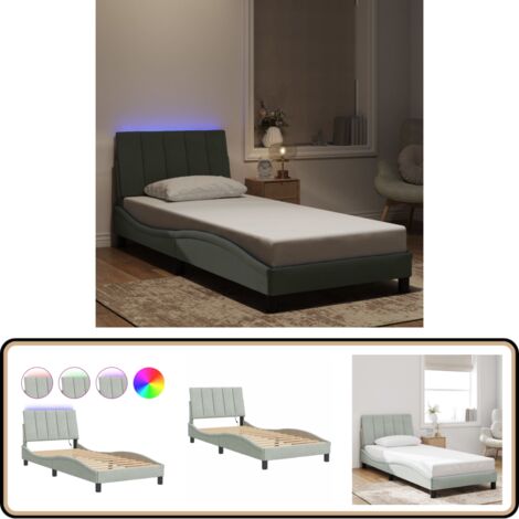 Cadre de lit avec LED sans matelas gris clair 90x190 cm velours - Lit Plateforme - Lit Design - Lit Velours - Cadre Lit Avec Éclairage Led - Chambre À Coucher