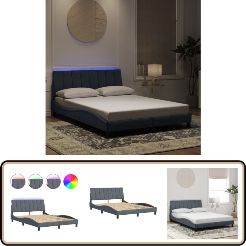 Vidaxl - Cadre de lit avec led sans matelas gris foncé 140x190cm velours - Cadre De Lit - Lit Double - Lit Design - Lit Velours - Éclairage Led