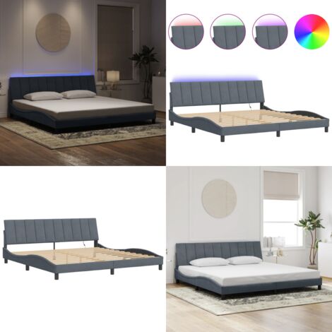 Cadre de lit avec LED sans matelas Hanko gris foncé 200x200 cm velours - Matelas - Coussin de tête de lit
