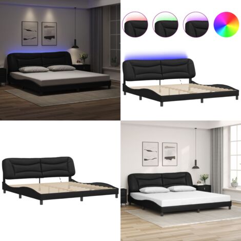 Cadre de lit avec LED sans matelas Hvar noir 200x200 cm - Cadre de lit noir - Bande LED