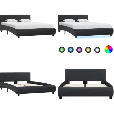 Cadre de lit avec LED sans matelas noir 120x200 cm - Cadre de lit noir - Bande LED