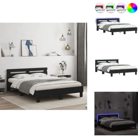 Cadre de lit avec LED sans matelas noir 140x200 cm - Lit Double - Cadre De Lit - Éclairage LED - Sommier - Meuble Chambre