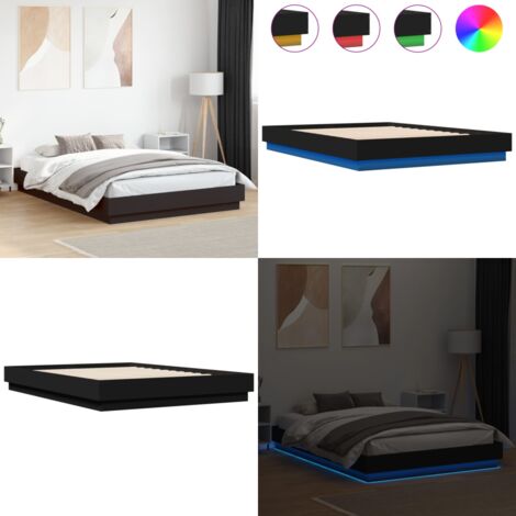 Cadre de lit avec LED sans matelas noir 150x200 cm - Cadre De Lit - Lit Double - Éclairage Led - Luminaire - Meuble Chambre - Home & Living