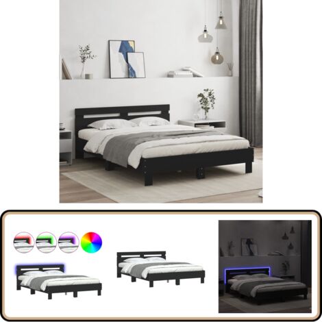 Cadre de lit avec LED sans matelas noir 150x200 cm - Lit Double - Cadre De Lit - Éclairage LED - Sommier - Meuble Design