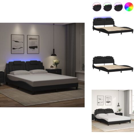 Cadre de lit avec LED sans matelas noir 160x200 cm - Cadre De Lit - Lit Avec Éclairage Led - Lit Design - Lit Moderne - Lit Capitonné