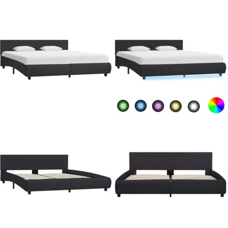 Cadre de lit avec LED sans matelas noir 160x200 cm - Cadre de lit noir - Bande lumineuse LED