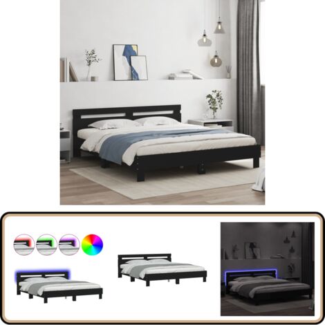 Cadre de lit avec LED sans matelas noir 160x200 cm - Lit Double - Cadre De Lit - Éclairage LED - Sommier - Meuble Chambre