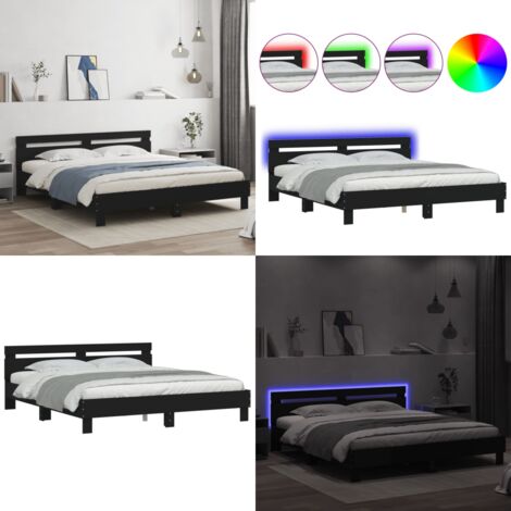 Cadre de lit avec LED sans matelas noir 160x200 cm - Lit Double - Cadre De Lit - Éclairage LED - Sommier - Meuble Chambre - Home & Living