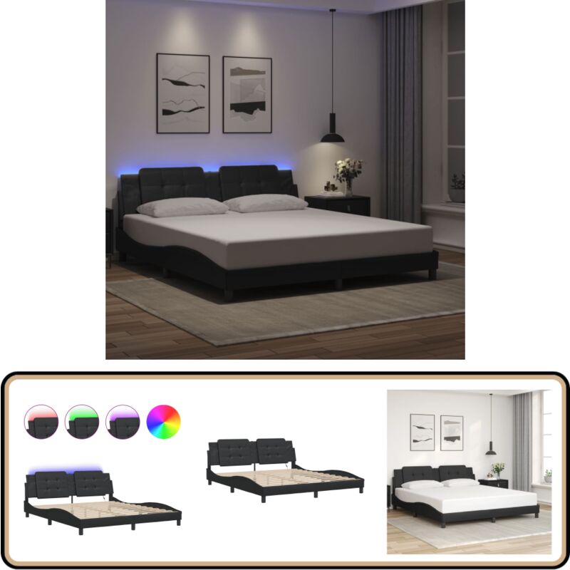 Cadre de lit avec led sans matelas noir 180x200 cm - Cadre De Lit - Lit Design - Lit Avec Éclairage Led - Tête De Lit Rembourrée - Similicuir Noir