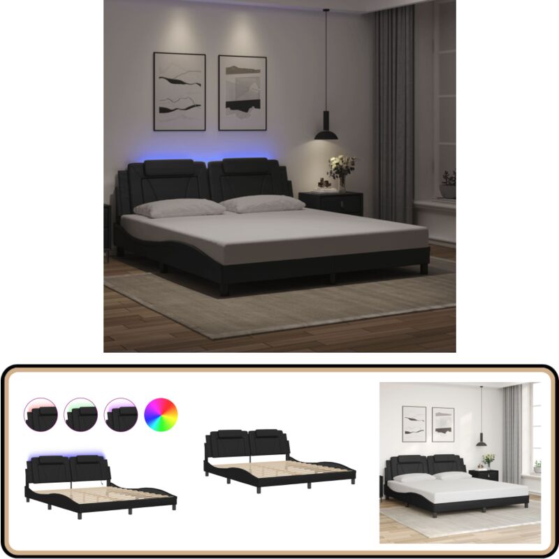 Cadre de lit avec led sans matelas noir 180x200 cm - Lit Plateforme - Lit Design - Lit Moderne - Cadre Lit - Lit Avec Éclairage Led