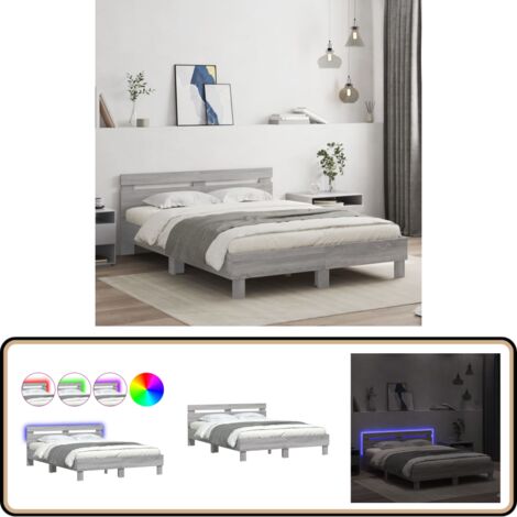 Cadre de lit avec LED sans matelas sonoma gris 150x200 cm - Cadre De Lit - Lit Double - Lit Moderne - Éclairage Led - Sommier
