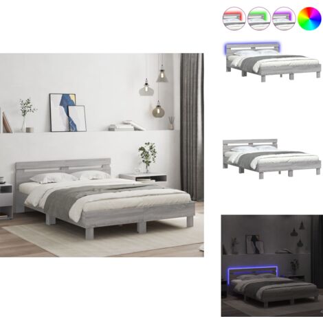 Cadre de lit avec LED sans matelas sonoma gris 150x200 cm - Cadre De Lit - Lit Double - Lit Moderne - Éclairage Led - Sommier
