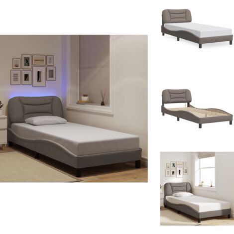 Cadre de lit avec LED sans matelas taupe 90x190 cm tissu - Lit Plateforme - Lit Design - Lit Avec Éclairage LED - Cadre Lit Taupe - Lit Double