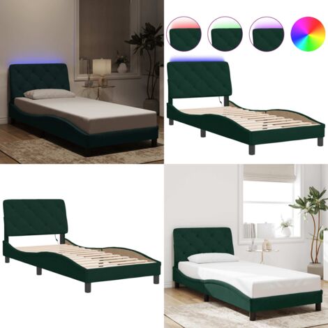 Cadre de lit avec LED sans matelas vert foncé 80x200 cm velours - Cadre de lit - Coussin de tête de lit
