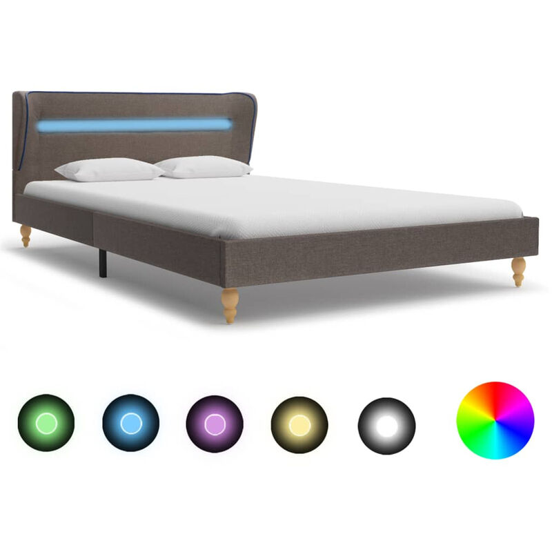 Cadre de lit avec LED Taupe Tissu 135x190 cm