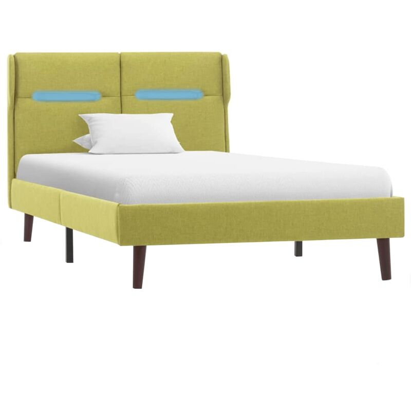 Cadre de Lit avec LED Tissu Vert 100x200 cm